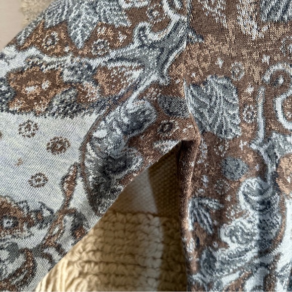 PERUVIAN CONNECTION blue and brown paisley pima cotton midi sweater dress S - Picture 4 of 9